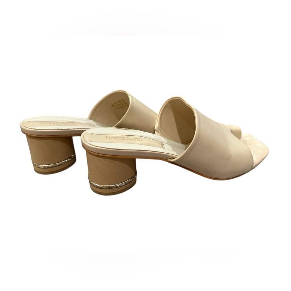 Franco Sarto Cream Leather Block Heel Mules Slides Sandals 9.5